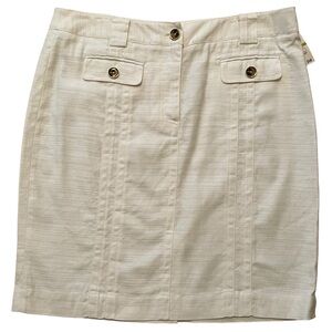 Jones New York Signature Creamy White Cotton/Linen Pocket Detail Pencil Skirt